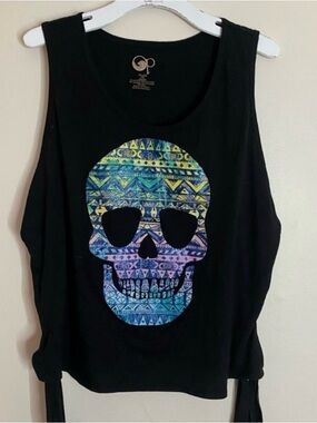 Gothic OP Black Junior Tank Top with pastel Skull  Print